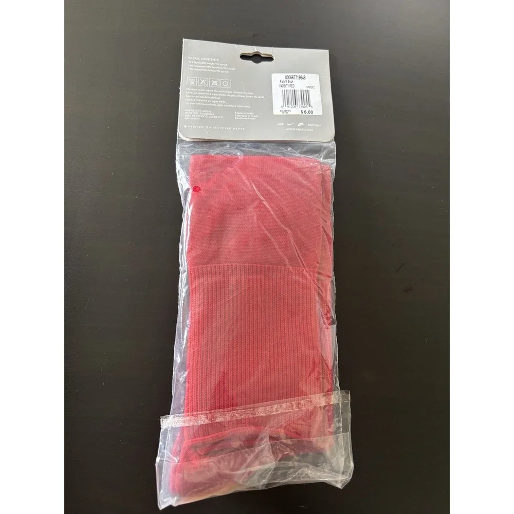 Vtg Nike Park III Cushioned Over Calf Soccer Socks Sz 6.5-12‎ Varsity Red NEW